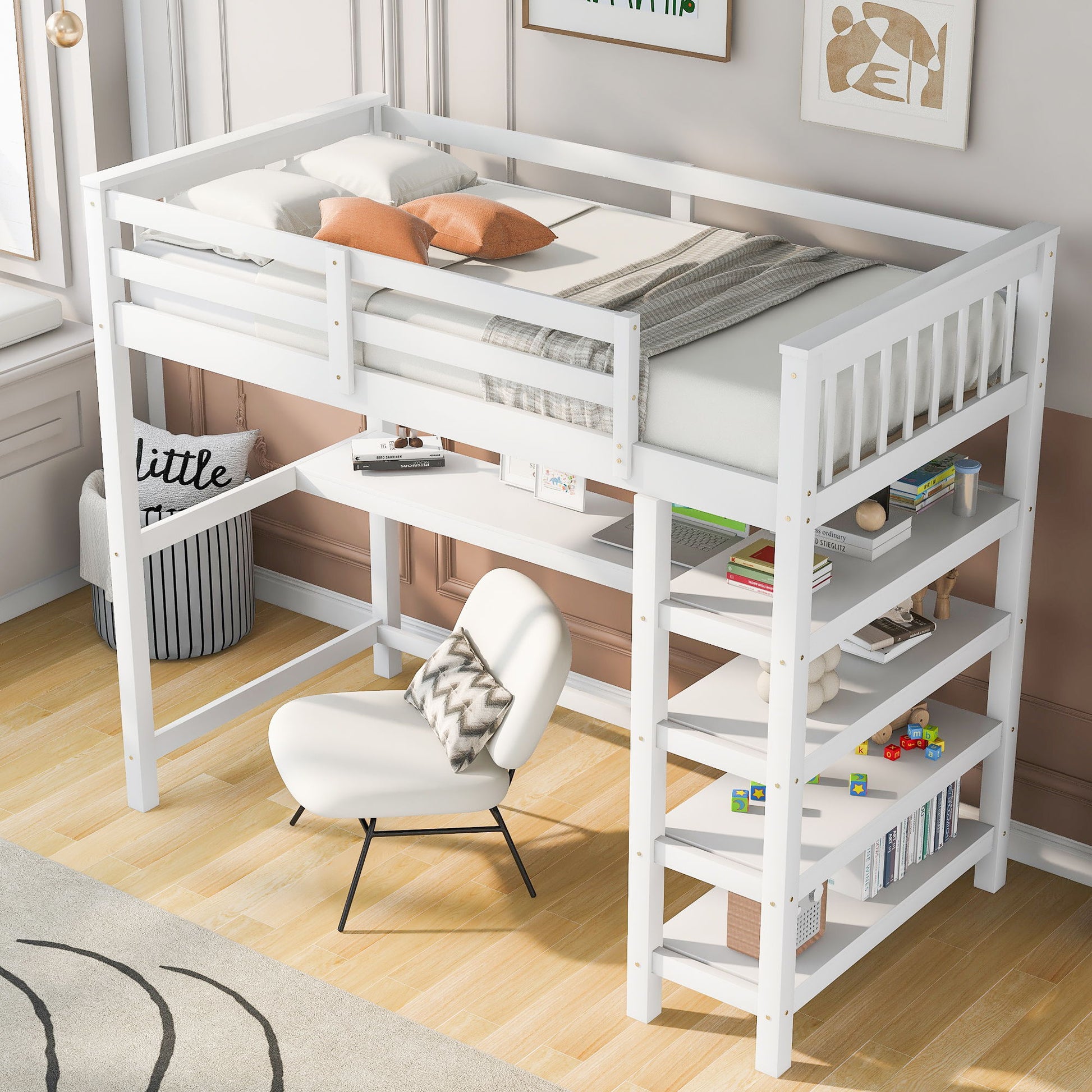 Loft Bed With Storage Shelves And Under Bed Desk - The Sleep Loft - Online Mattress Showroom NYC