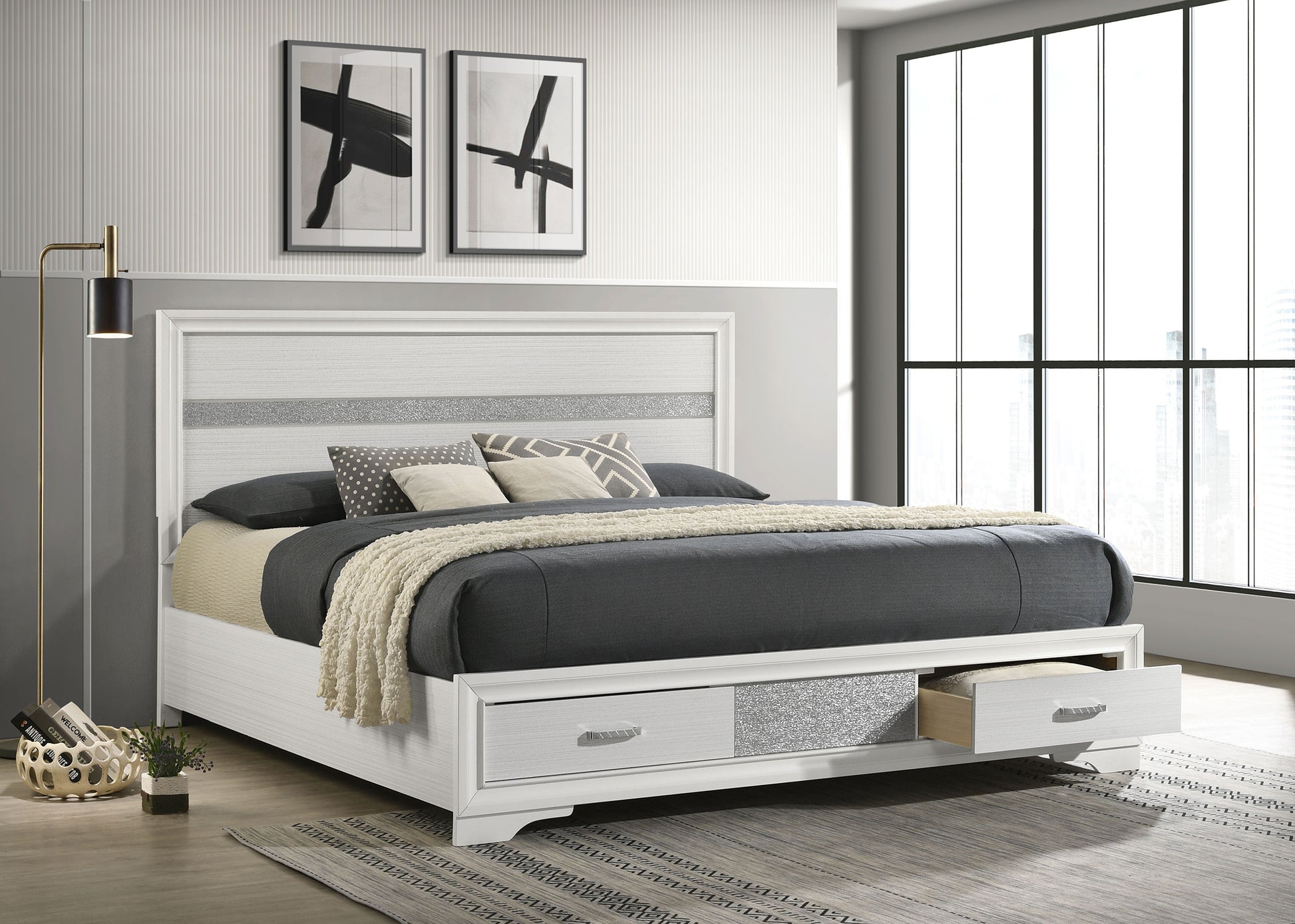 Miranda 51-inch Wood Eastern King Storage Panel Bed White