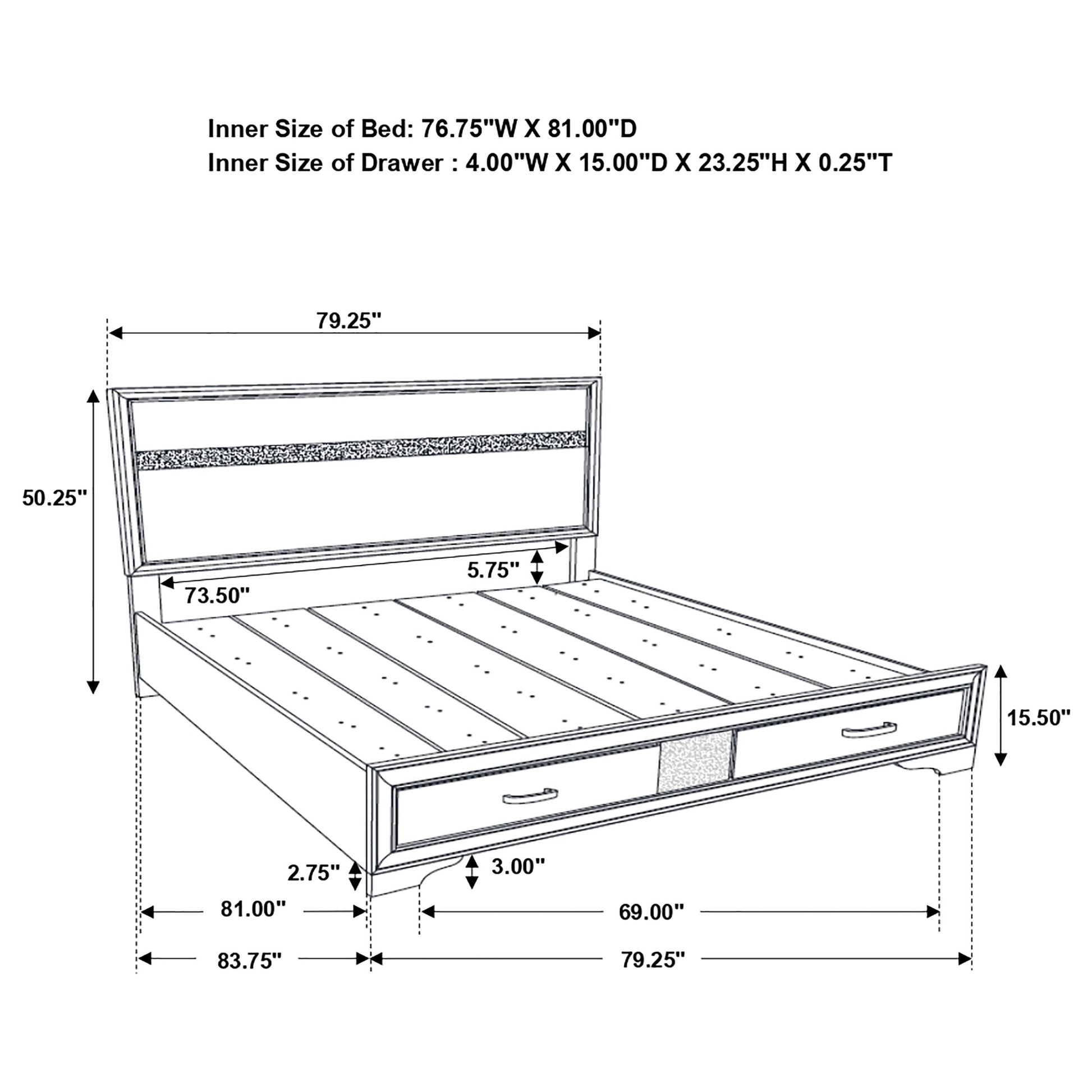 Miranda 51-inch Wood Eastern King Storage Panel Bed White