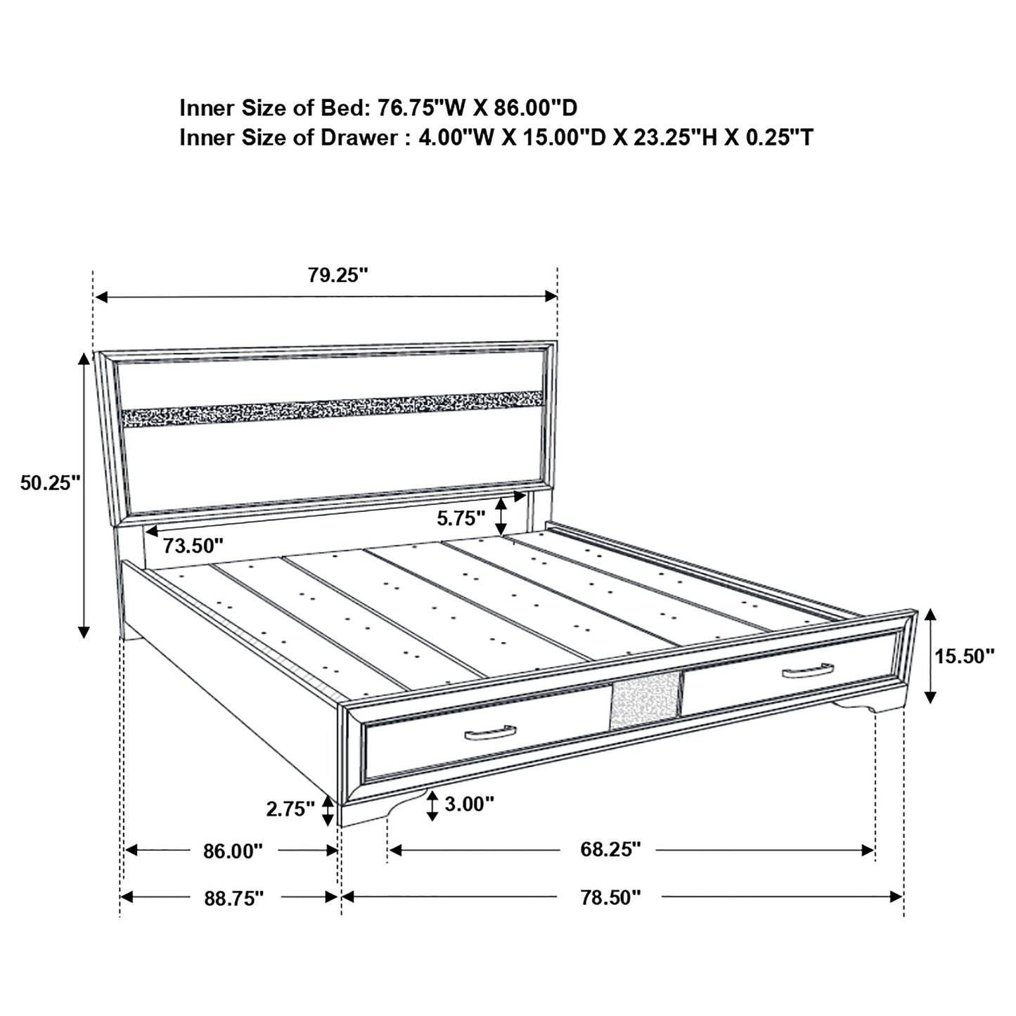 Miranda 51-inch Wood California King Storage Panel Bed White
