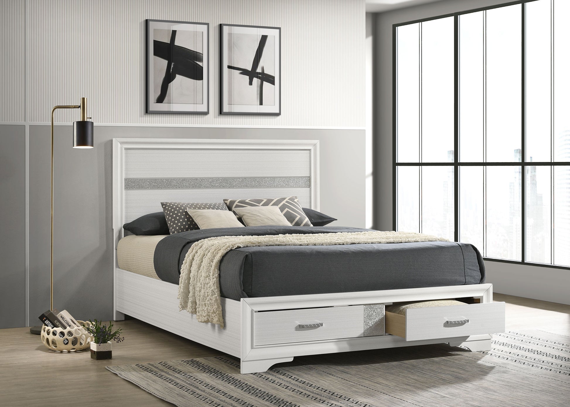 Miranda 51-inch Wood Queen Storage Panel Bed White