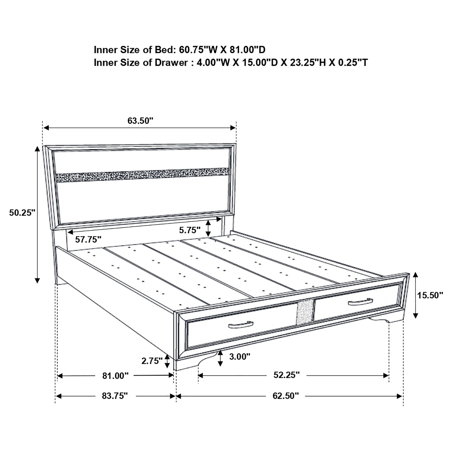 Miranda 51-inch Wood Queen Storage Panel Bed White