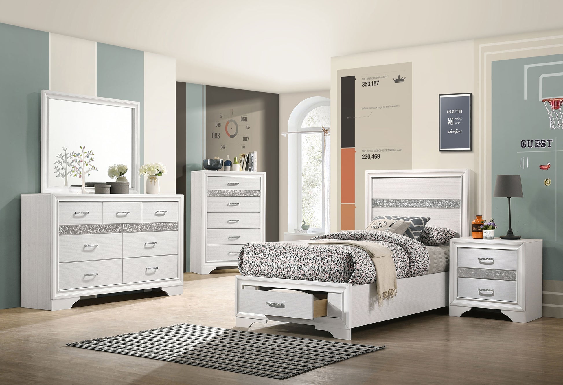 Miranda 51-inch Wood Twin Storage Panel Bed White