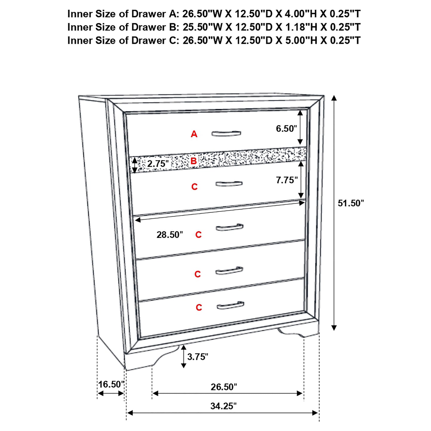 Miranda 6-drawer Bedroom Chest White