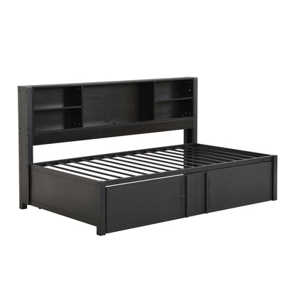 Industrial Metal Daybed With Trundle, Storage Shelves, USB Ports - The Sleep Loft - Online Mattress Showroom NYC