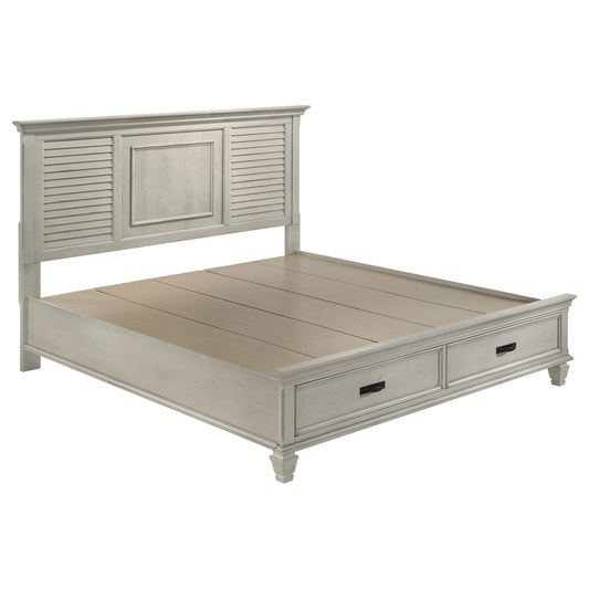 Franco Wood Eastern King Storage Panel Bed Distressed White - The Sleep Loft - Online Mattress Showroom NYC