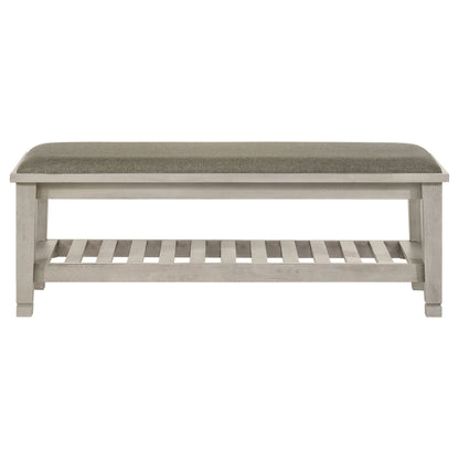 Franco Fabric Upholstered Bench with Shelf Distressed White