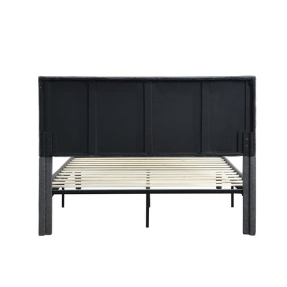 Full Size Upholstered Platform Bed Frame With Headboard, Strong Wood Slat Support, Mattress Foundation, No Box Spring Needed - Gray - The Sleep Loft - Online Mattress Showroom NYC