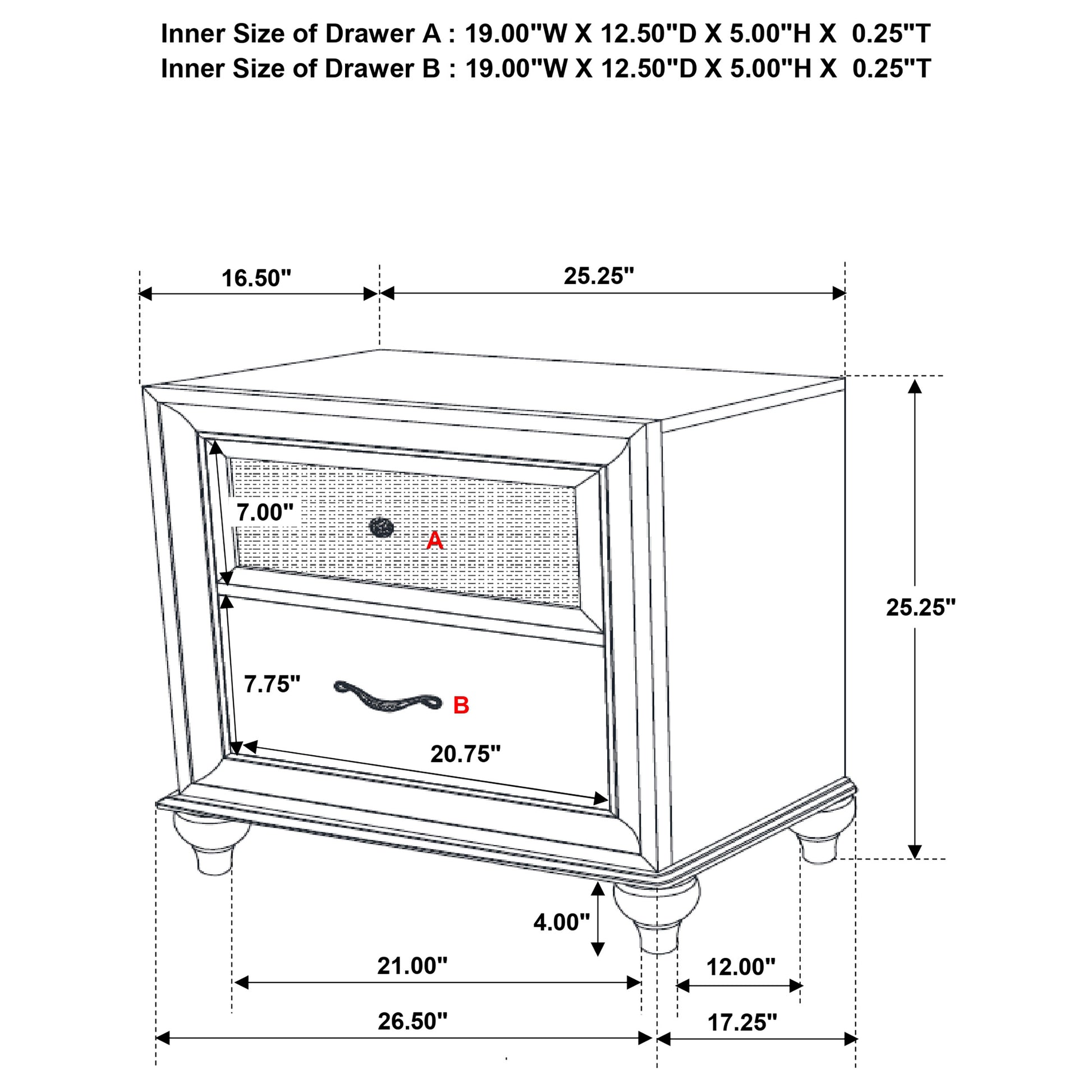 Barzini 2-drawer Nightstand White