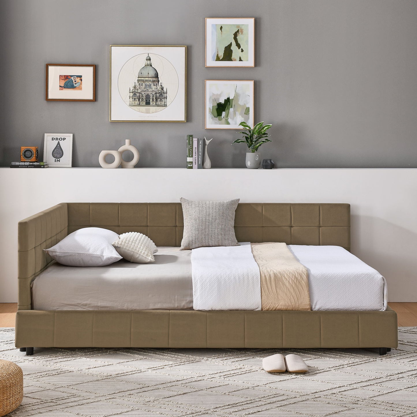 Upholstered Bed Frame With Tufted Backrest And Armrests - The Sleep Loft - Online Mattress Showroom NYC