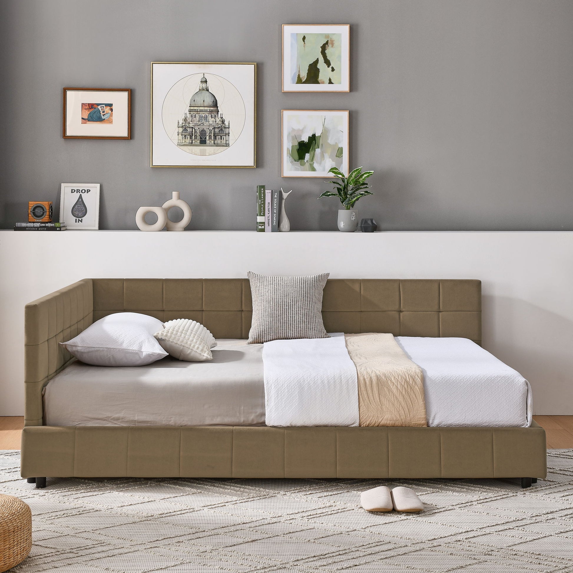 Upholstered Bed Frame With Tufted Backrest And Armrests - The Sleep Loft - Online Mattress Showroom NYC