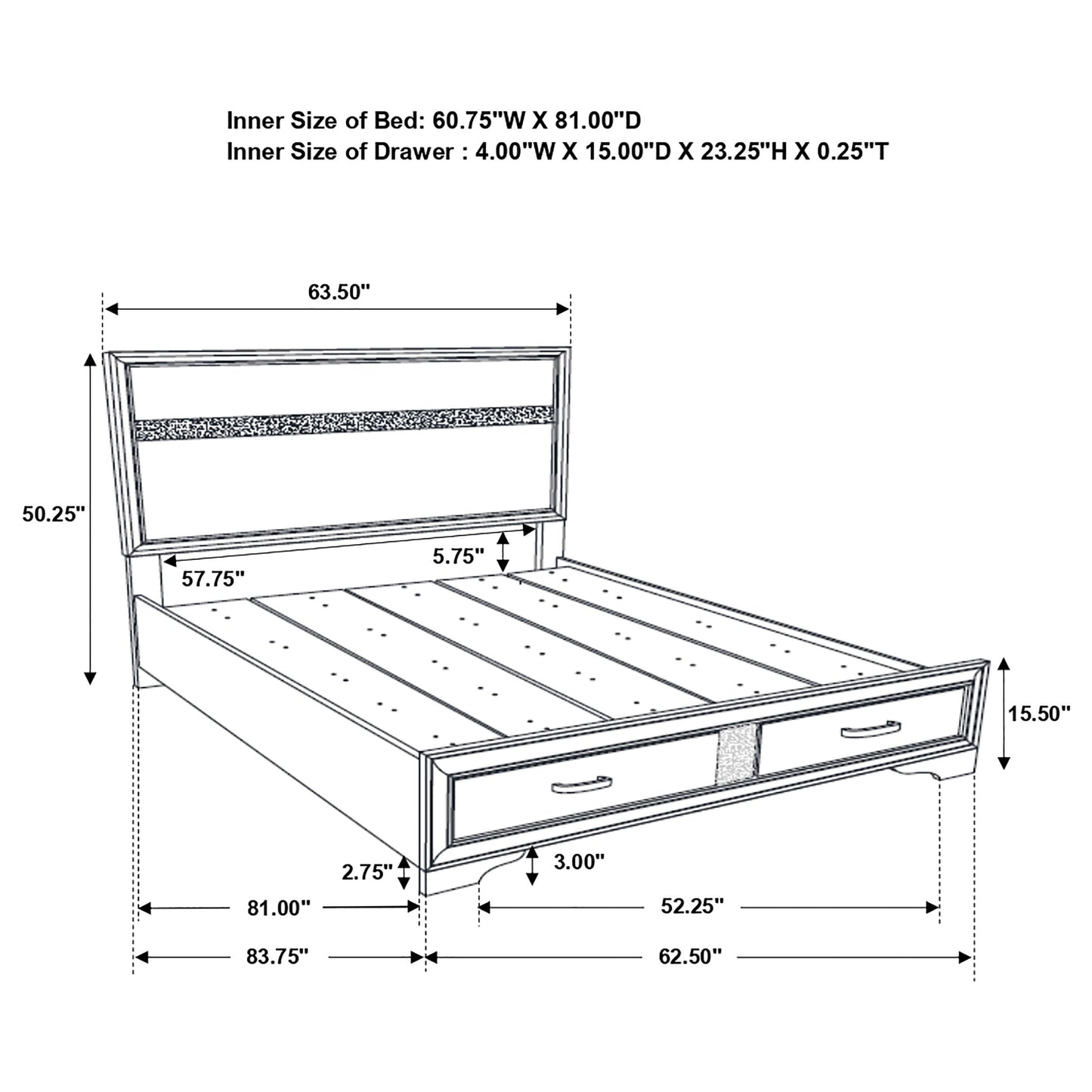 Miranda 51-inch Wood Queen Storage Panel Bed Black