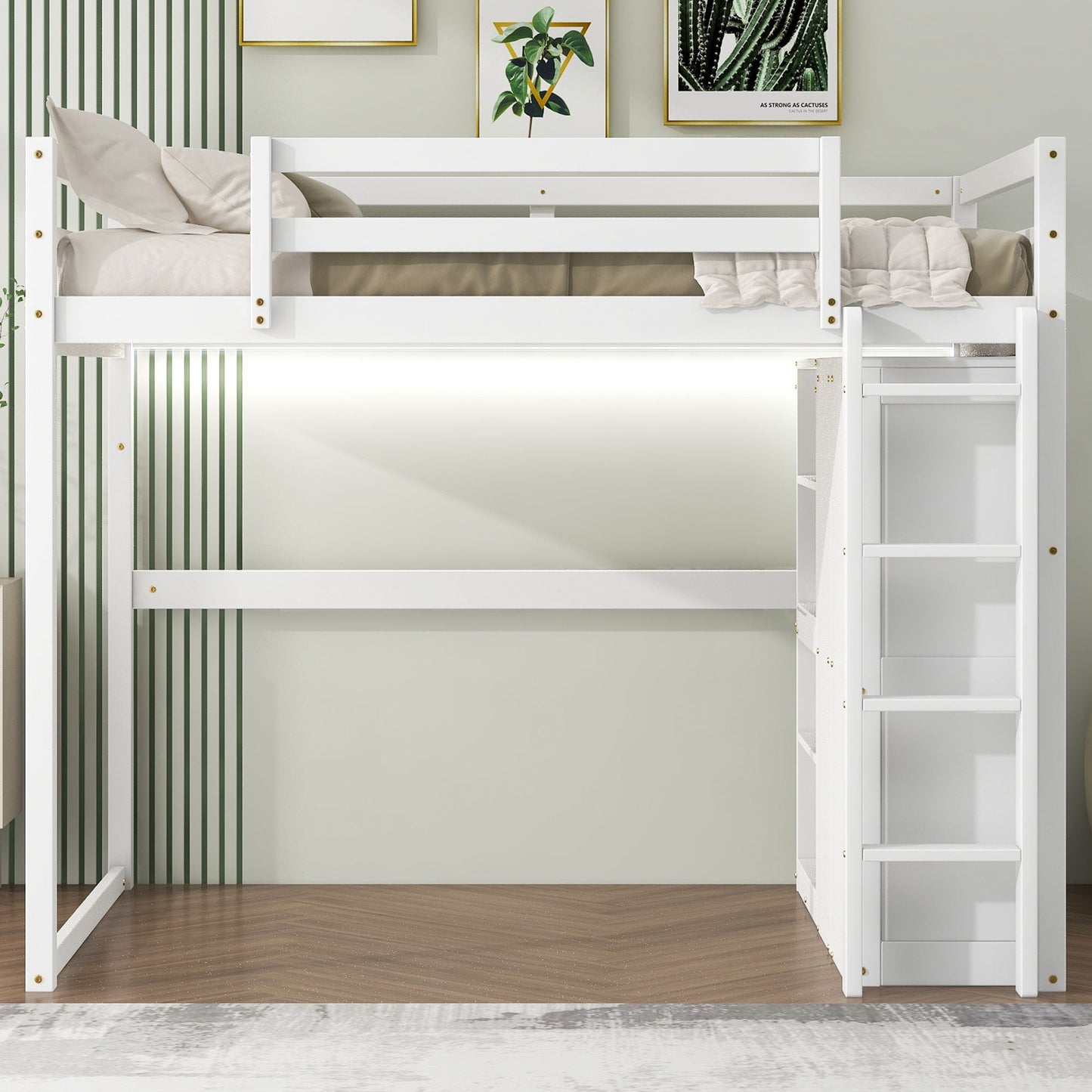 Loft Bed With Built In Wardrobe, Storage Shelves, And LED Light - The Sleep Loft - Online Mattress Showroom NYC