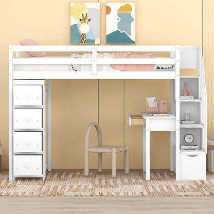 Loft Bed With Storage Drawers, Desk And Stairs With Shelves - The Sleep Loft - Online Mattress Showroom NYC