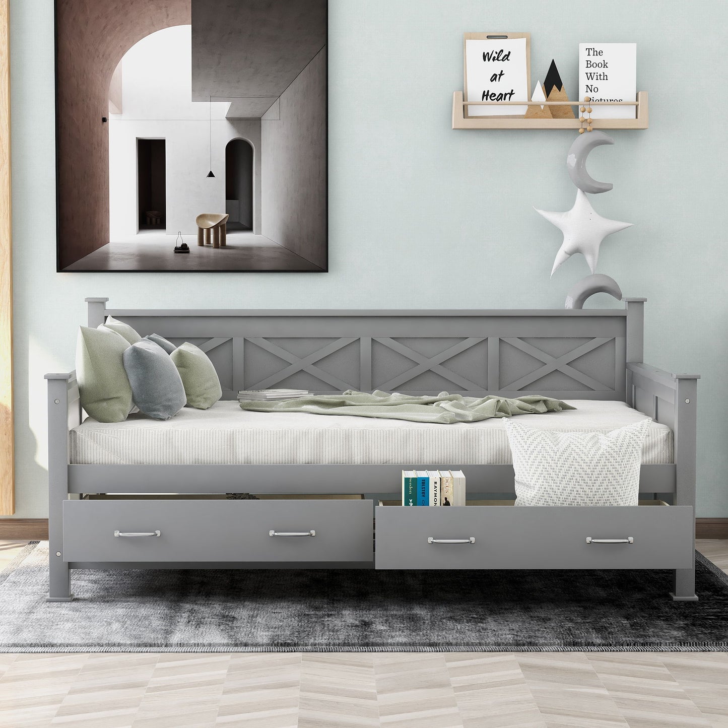 Modern Daybed With 2 Large Drawers, X Shaped Frame - The Sleep Loft - Online Mattress Showroom NYC