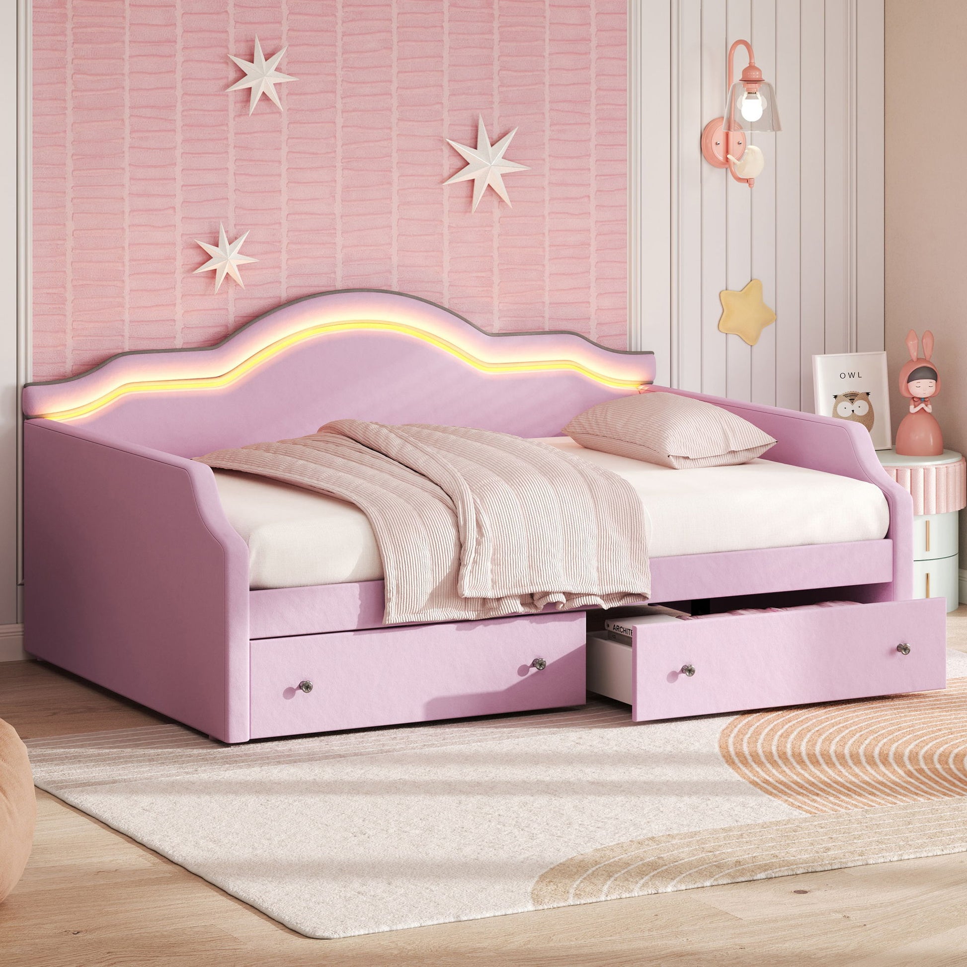 Upholstered Daybed With LED Lights And 2 Drawersme - The Sleep Loft - Online Mattress Showroom NYC