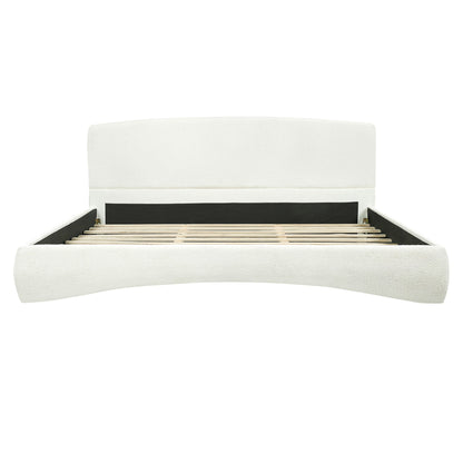 King Curved Upholstered Bed With Smart Ambient Lighting - Cream