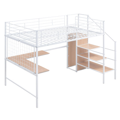 Loft Bed With Desk And Grid, Stylish Frame With Lateral Storage Ladder And Wardrobe - The Sleep Loft - Online Mattress Showroom NYC