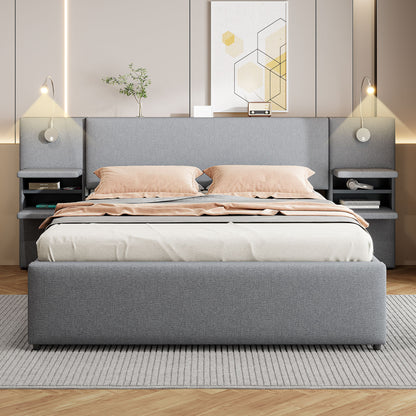 Upholstered Platform Bed With Reading Lights, Drawers, Trundle And Shelves - The Sleep Loft - Online Mattress Showroom NYC