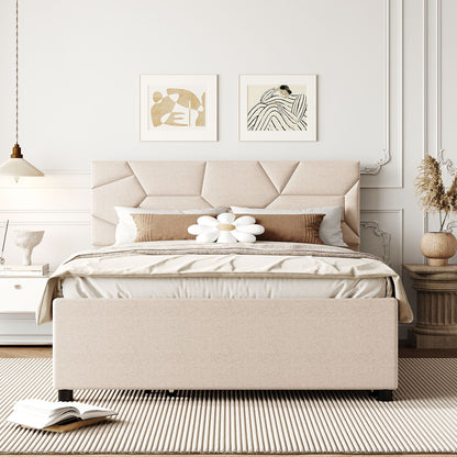 Upholstered Platform Bed With Brick Pattern Headboard And Twin Long Size Trundle - The Sleep Loft - Online Mattress Showroom NYC