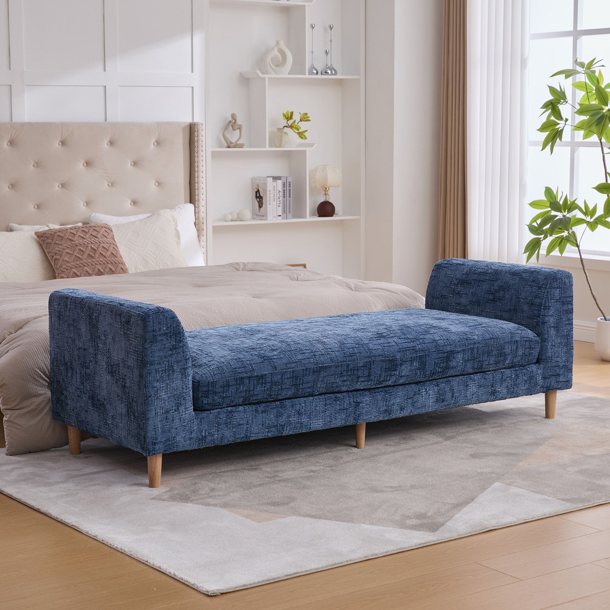 Modern Upholstered End Of Bed Bench With Armrests - The Sleep Loft - Online Mattress Showroom NYC