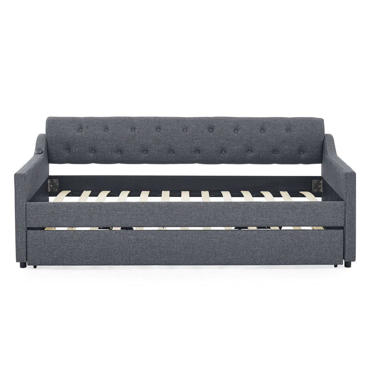 Size Upholstered Daybed With Trundle And USB Charging Armrest - The Sleep Loft - Online Mattress Showroom NYC