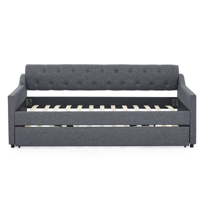 Size Upholstered Daybed With Trundle And USB Charging Armrest - The Sleep Loft - Online Mattress Showroom NYC