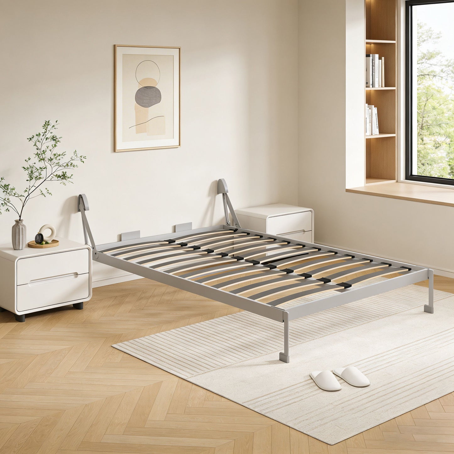 Queen Size Vertical Murphy Wall Cabinet Folding Bed With Automatic Legs - Gray - The Sleep Loft - Online Mattress Showroom NYC