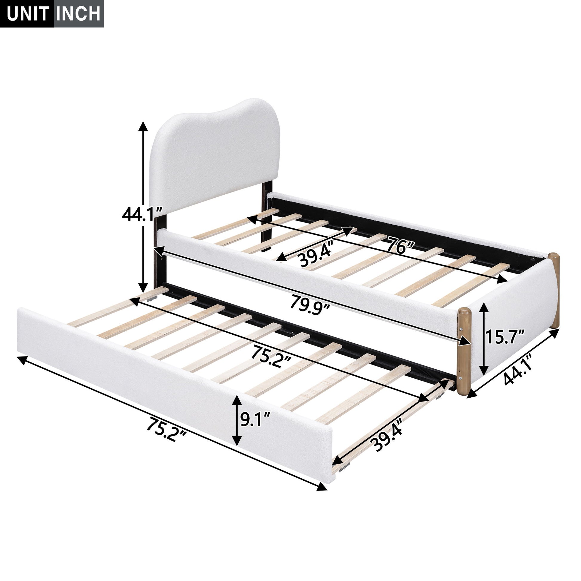 Upholstered Platform Bed With Wood Supporting Feet And Trundle - The Sleep Loft - Online Mattress Showroom NYC
