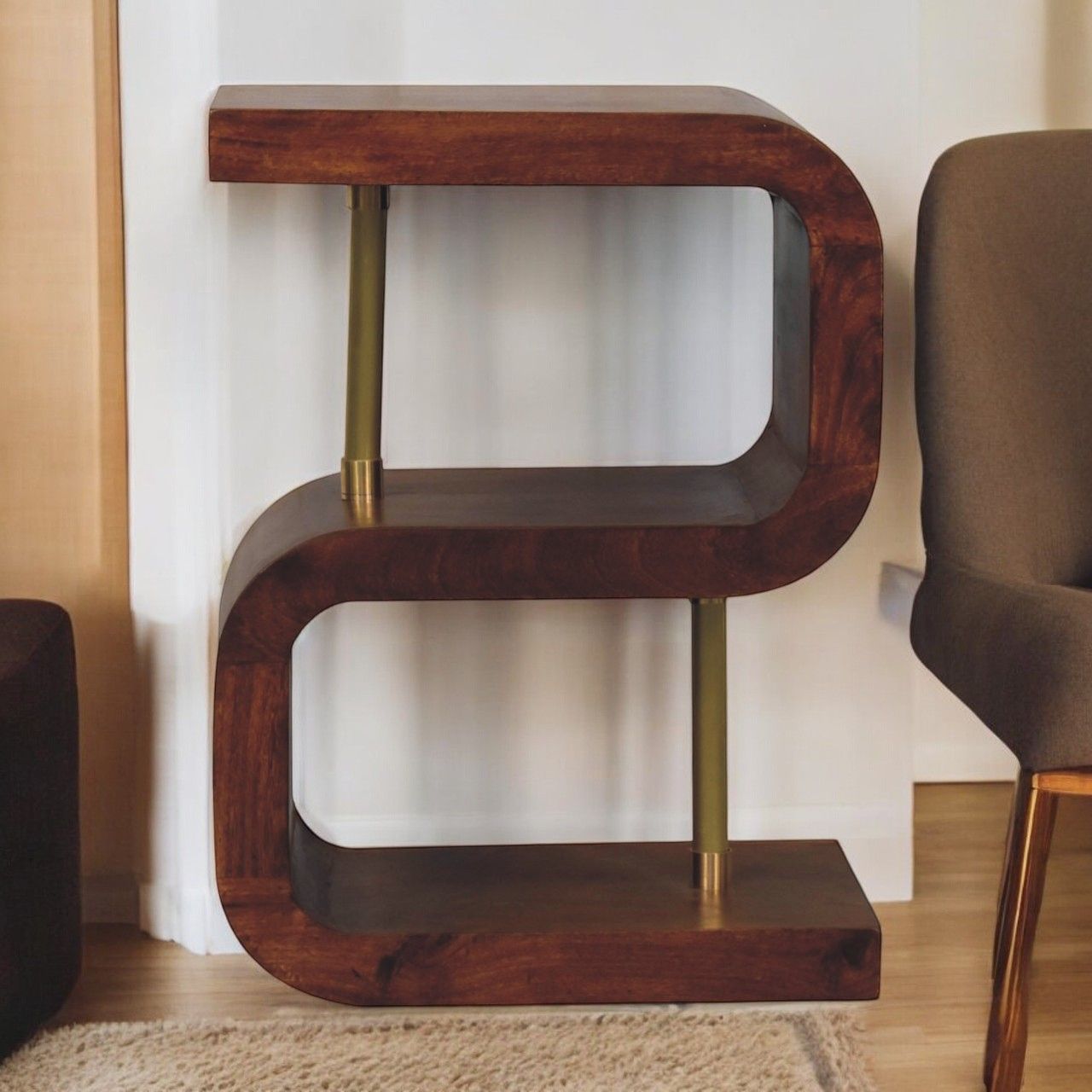 S Curve Brass Bedside Table - Dark Brown - The Sleep Loft - Online Mattress Showroom NYC