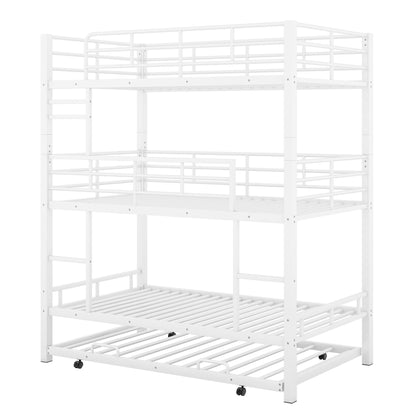 Triple Bunk Bed With Trundle, Heavy Duty Steel Construction - The Sleep Loft - Online Mattress Showroom NYC