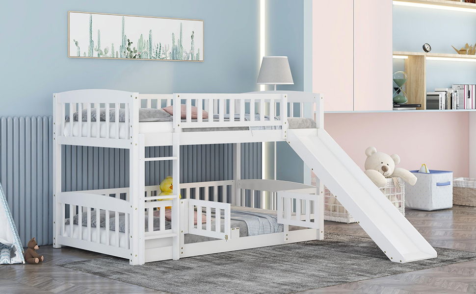 Low Bunk Bed With Slide, Fence And Ladder - The Sleep Loft - Online Mattress Showroom NYC