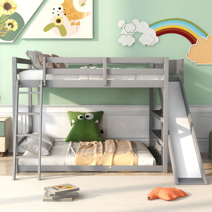 Bunk Bed With Ladder, Slide, And Shelves Pine Wood - The Sleep Loft - Online Mattress Showroom NYC