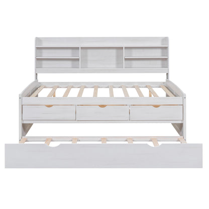 Captain Bed With Built In Bookshelves, 3 Storage Drawers, And Trundle - The Sleep Loft - Online Mattress Showroom NYC