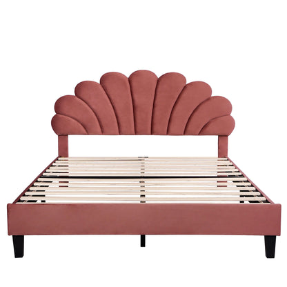 Upholstered Platform Bed With Flower Pattern Velvet Headboard - The Sleep Loft - Online Mattress Showroom NYC