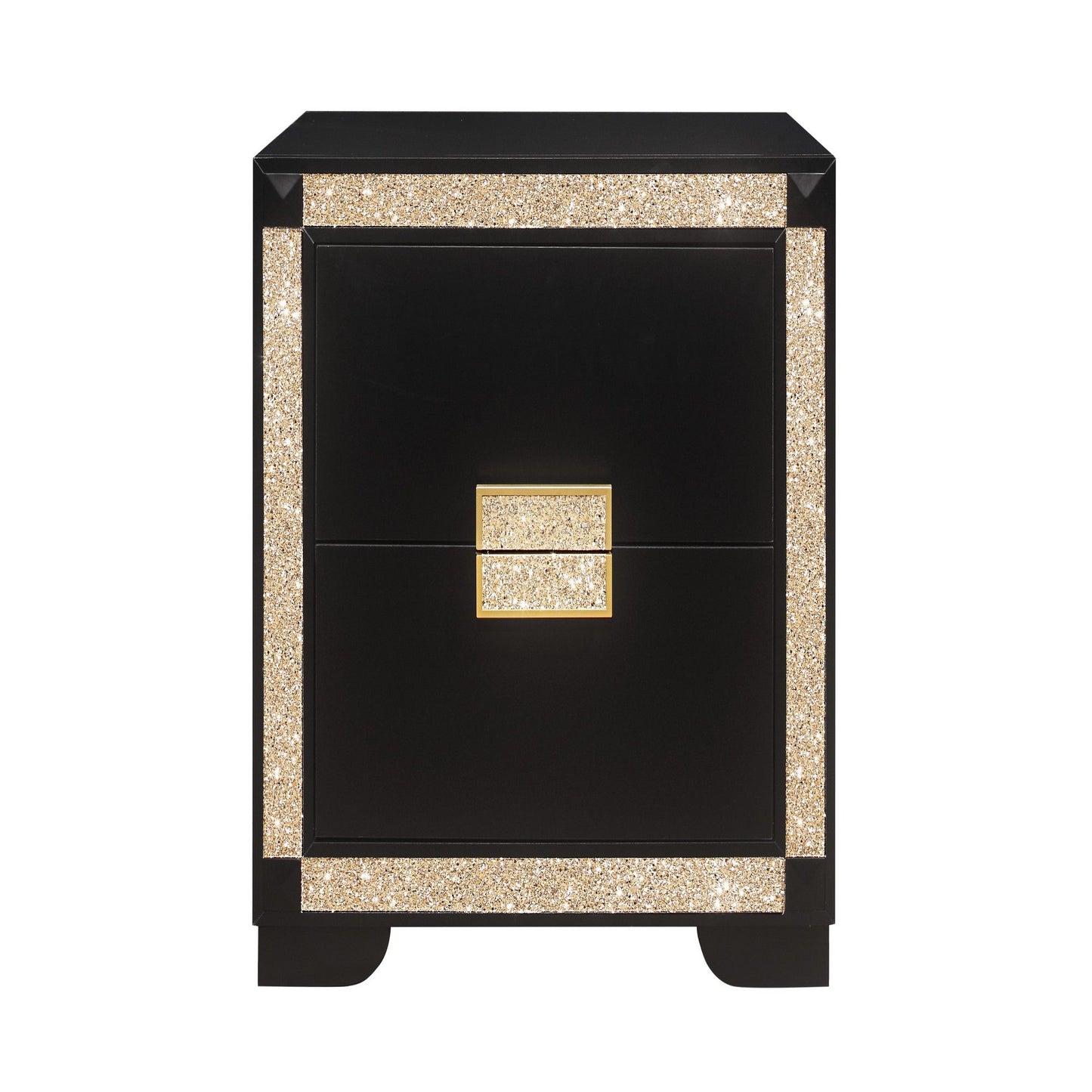 Lively - Nightstand With Glitter Detail And Thick Bar Handle Hardware - Black - The Sleep Loft - Online Mattress Showroom NYC