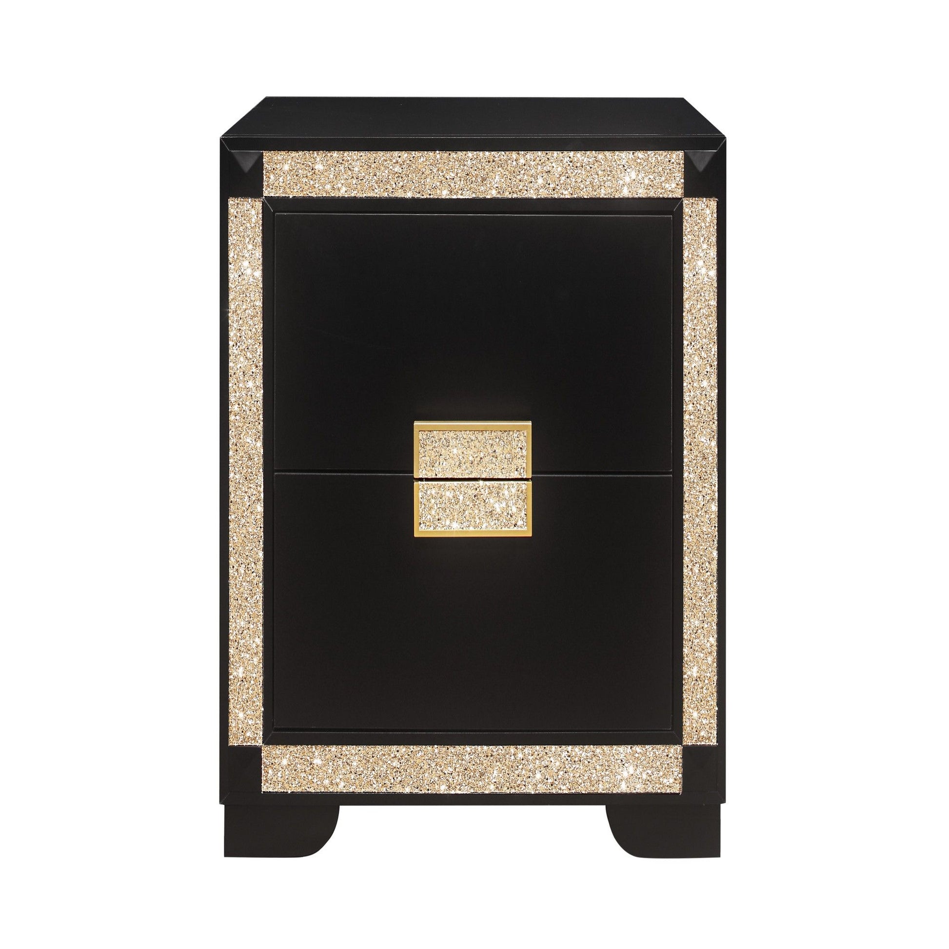 Lively - Nightstand With Glitter Detail And Thick Bar Handle Hardware - Black - The Sleep Loft - Online Mattress Showroom NYC