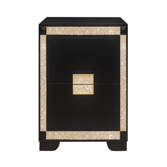 Lively - Nightstand With Glitter Detail And Thick Bar Handle Hardware - Black - The Sleep Loft - Online Mattress Showroom NYC