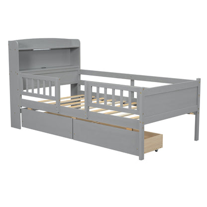 Platform Bed With LED Light, Multi Functional Headboard, Guardrail And 2 Drawers - The Sleep Loft - Online Mattress Showroom NYC