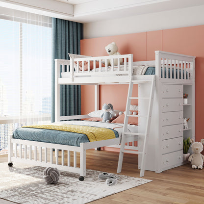 Bunk Bed With 6 Drawers And Flexible Shelves, Bottom Bed With Wheels - The Sleep Loft - Online Mattress Showroom NYC