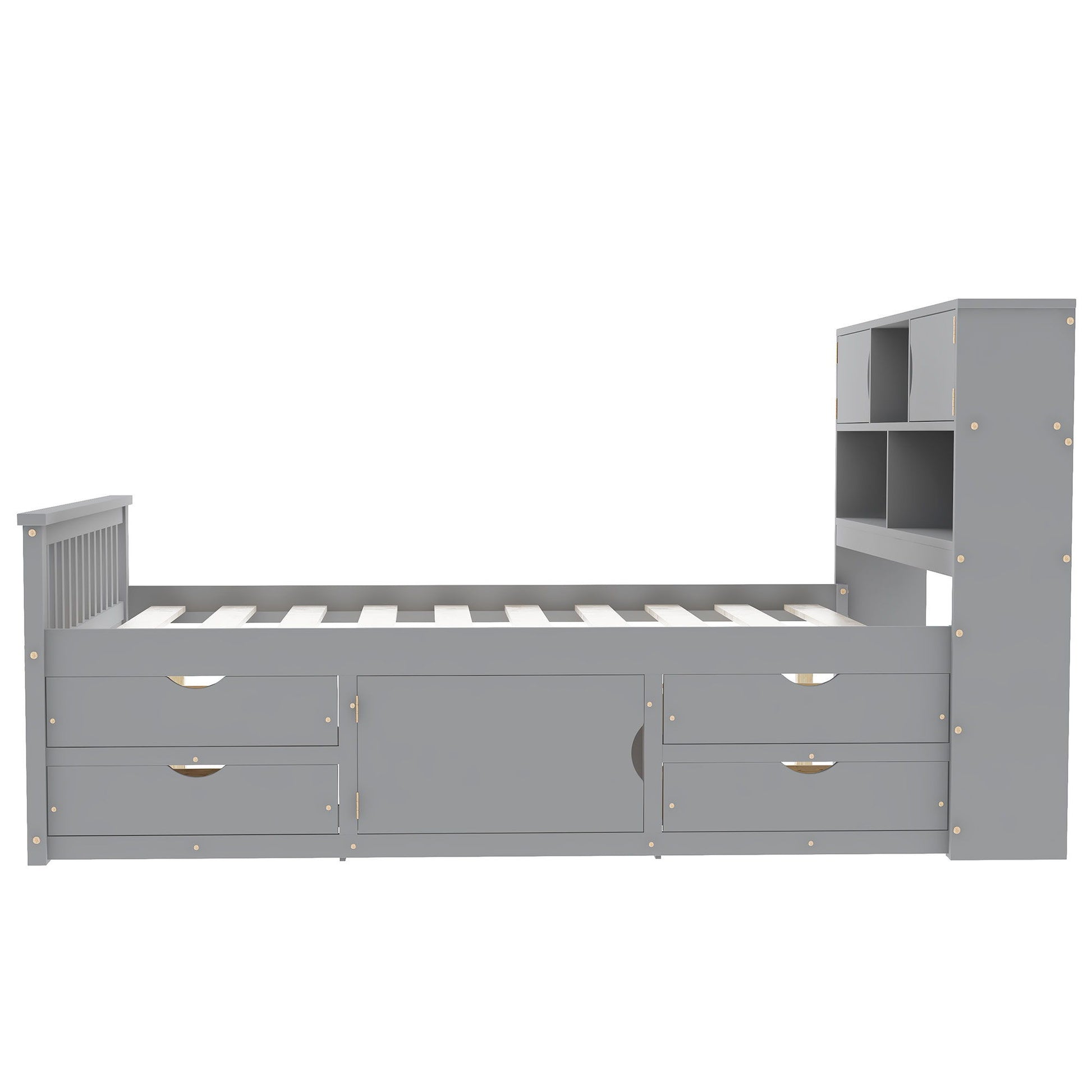 Captain Platform Bed Frame With Bookcase Headboard, 4 Drawers, Storage Shelves - The Sleep Loft - Online Mattress Showroom NYC