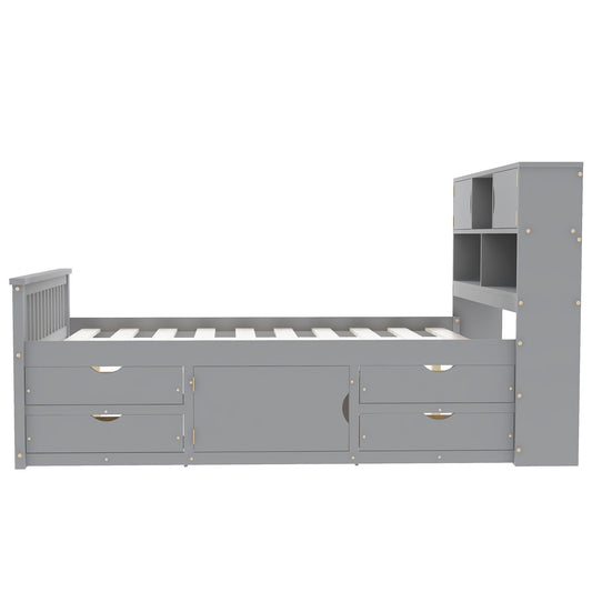 Captain Platform Bed Frame With Bookcase Headboard, 4 Drawers, Storage Shelves - The Sleep Loft - Online Mattress Showroom NYC