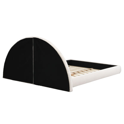 Queen Arched Bed With Small Table, Floor Standing Design - Beige - The Sleep Loft - Online Mattress Showroom NYC