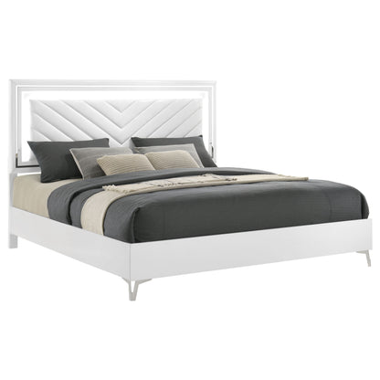 Cassia Eastern King LED Panel Bed White High Gloss