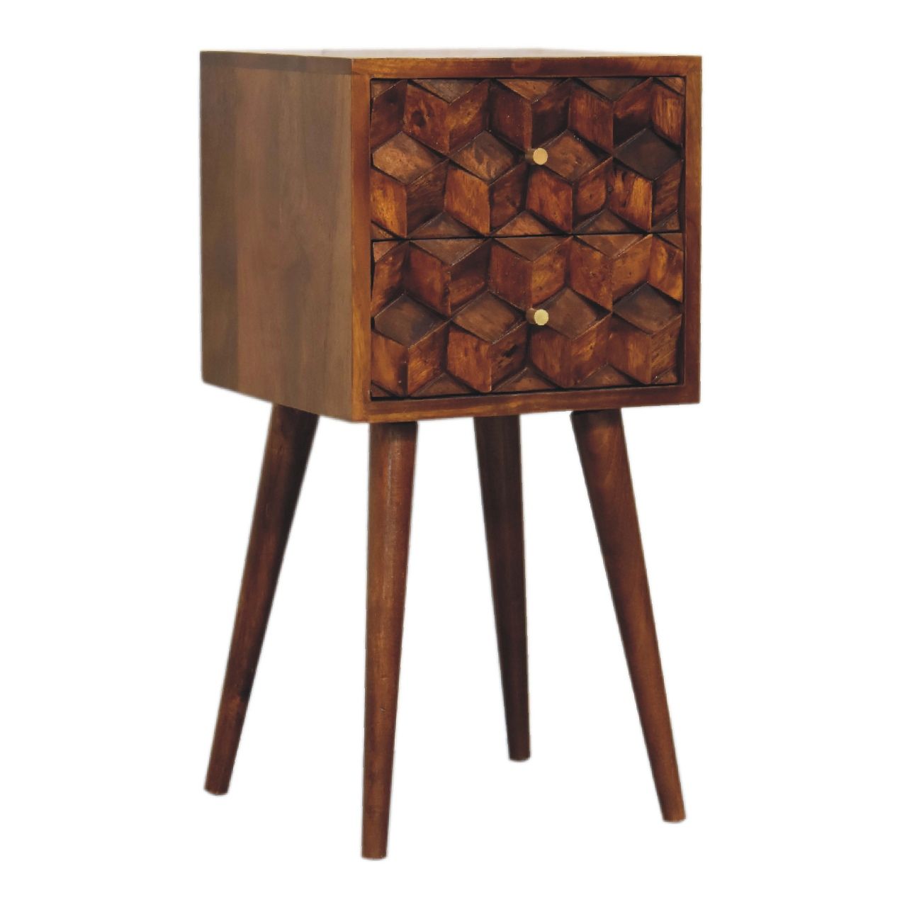 Mini Cube Carved 2 Drawer Nightstand - The Sleep Loft - Online Mattress Showroom NYC