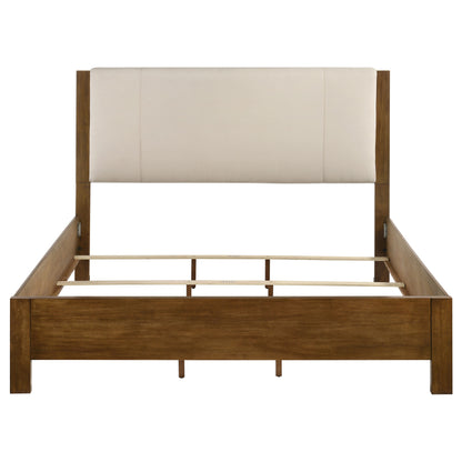 Adderley Eastern King Wood Panel Bed Cream and Warm Brown