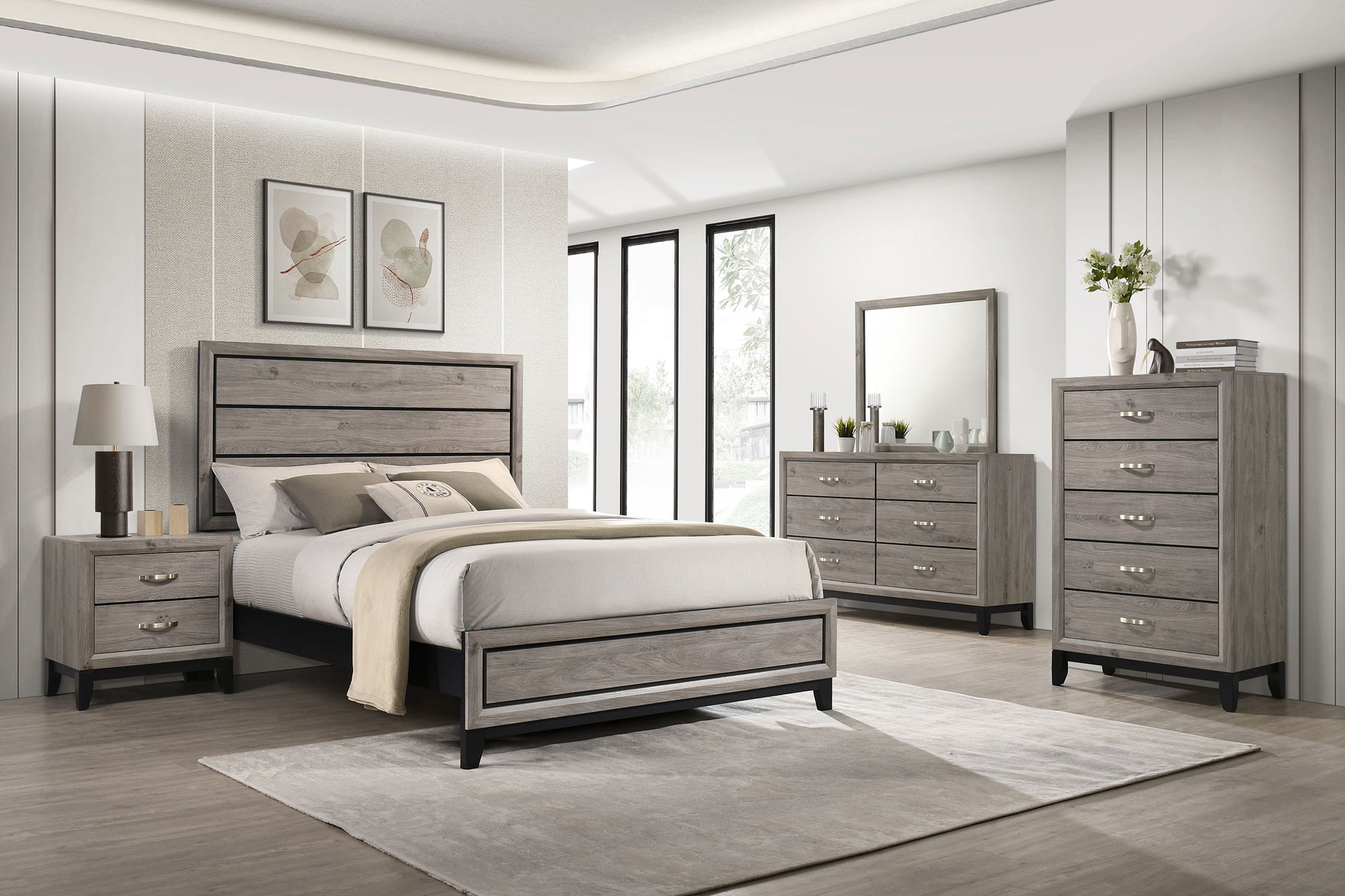 Valen Wood Eastern King Panel Bed Light Taupe