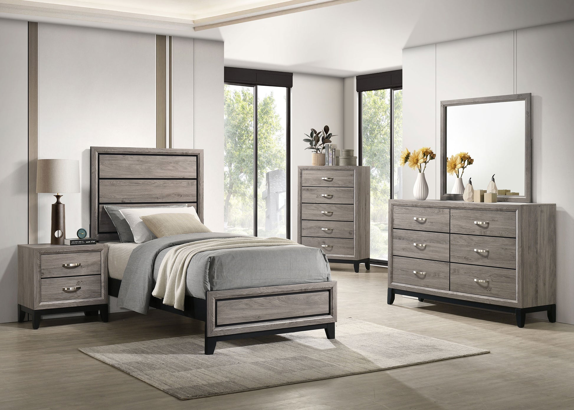 Valen Wood Twin Panel Bed Light Taupe