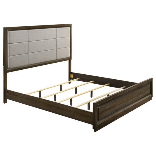 Atlas 63-inch California King Upholstered Panel Bed Grey and Dark Oak - The Sleep Loft - Online Mattress Showroom NYC