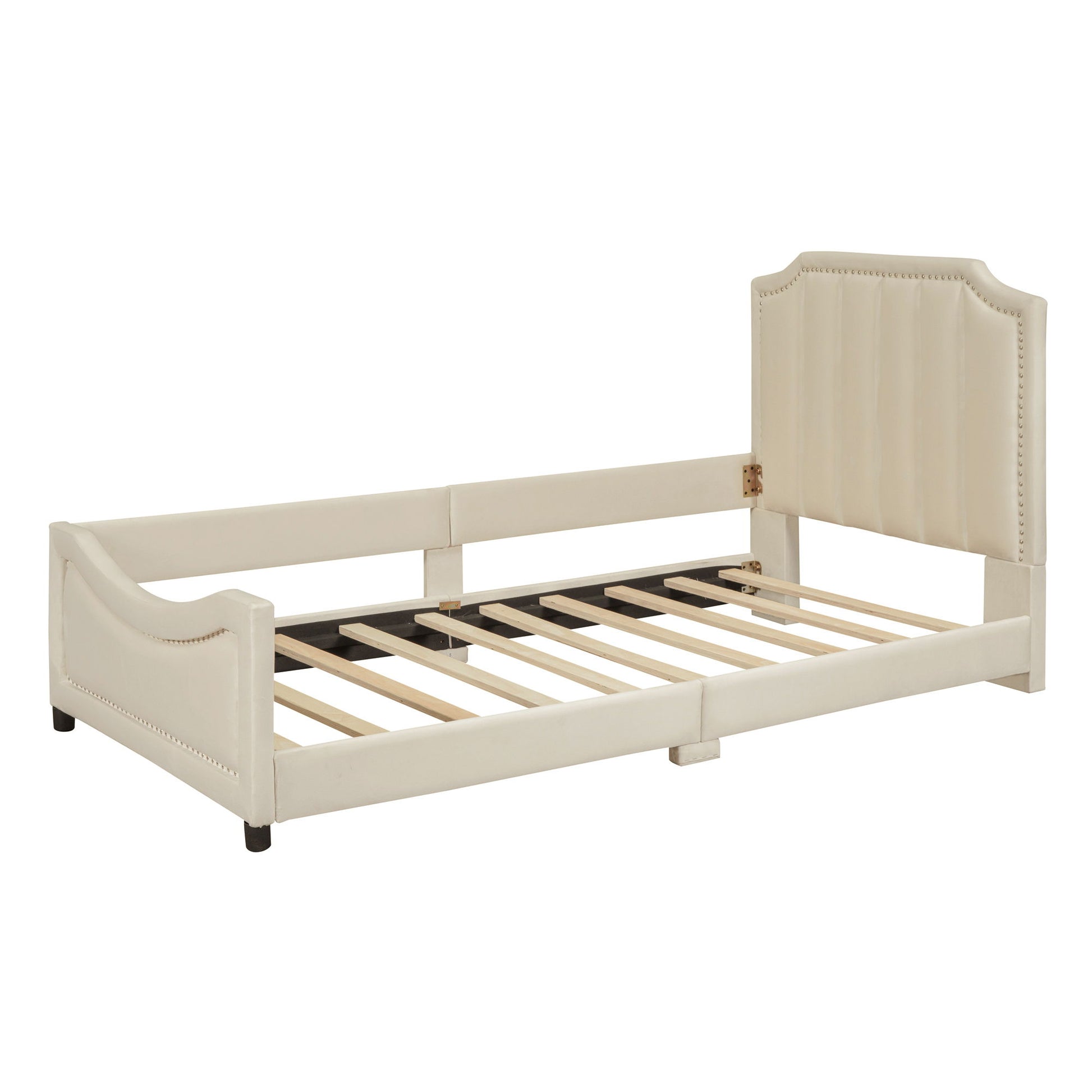 Upholstered Daybed With Classic Stripe Shaped Headboard - The Sleep Loft - Online Mattress Showroom NYC
